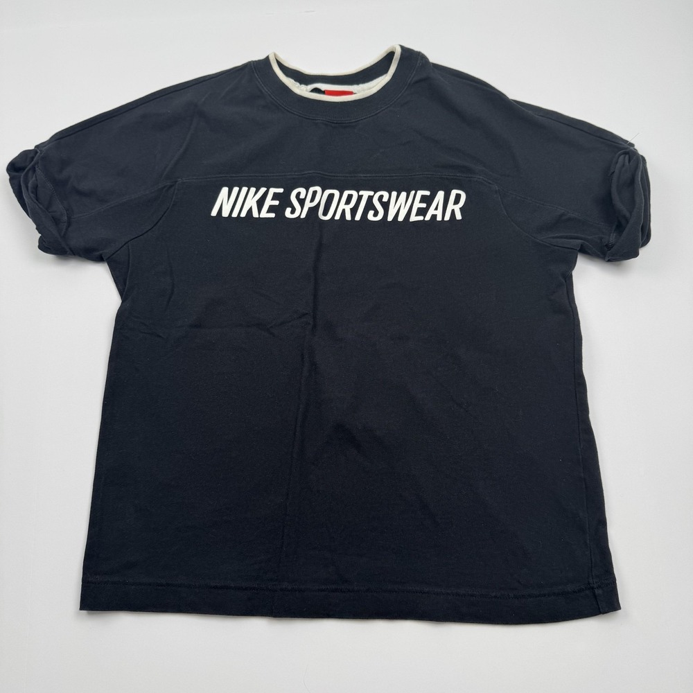 Nike Sportswear Shirt Mens Small Black Spell Out Logo Crewneck Athletic Cotton